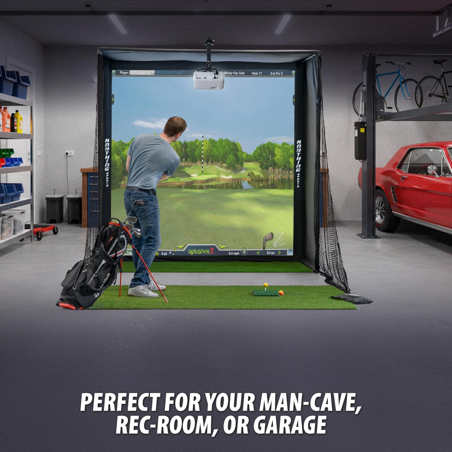 Complete Golf Simulator Enclosure Package – 4k-Ready Impact Screen With Blackout Cage, Projector Mount, Frame Poles, Side Shank Nets | Indoor & Garage Practice | Easy Setup | 12-Month Warranty - 11 X 8'4 X 5