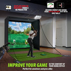 Complete Golf Simulator Enclosure Package – 4k-Ready Impact Screen With Blackout Cage, Projector Mount, Frame Poles, Side Shank Nets | Indoor & Garage Practice | Easy Setup | 12-Month Warranty - 11 X 8'4 X 5
