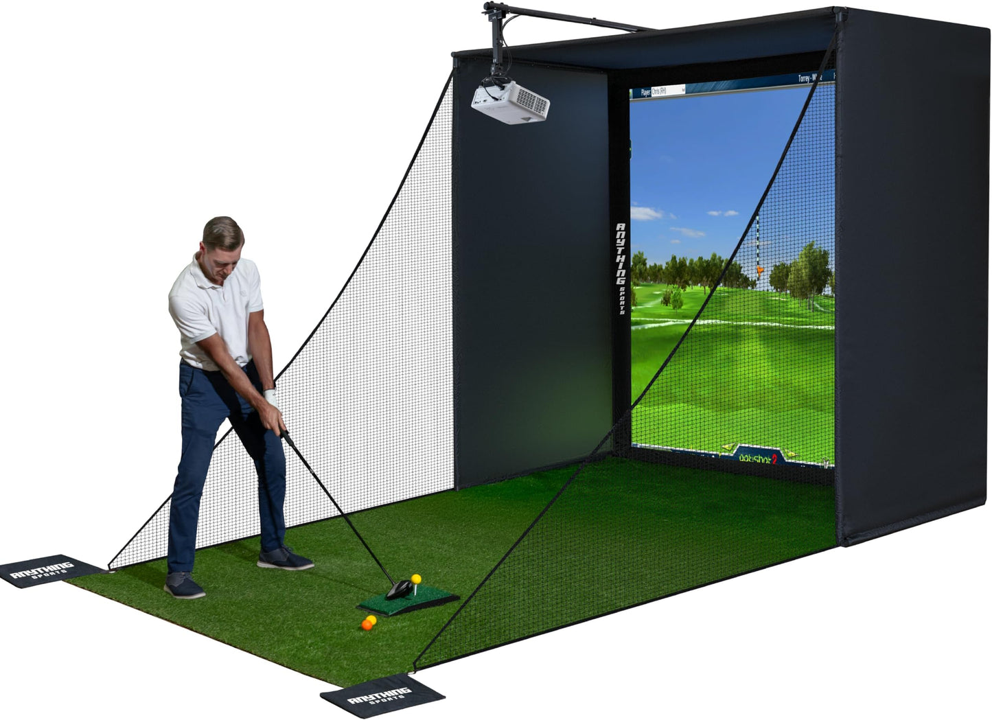 Complete Golf Simulator Enclosure Package – 4k-Ready Impact Screen With Blackout Cage, Projector Mount, Frame Poles, Side Shank Nets | Indoor & Garage Practice | Easy Setup | 12-Month Warranty - 8'4 X 8'4 X 5