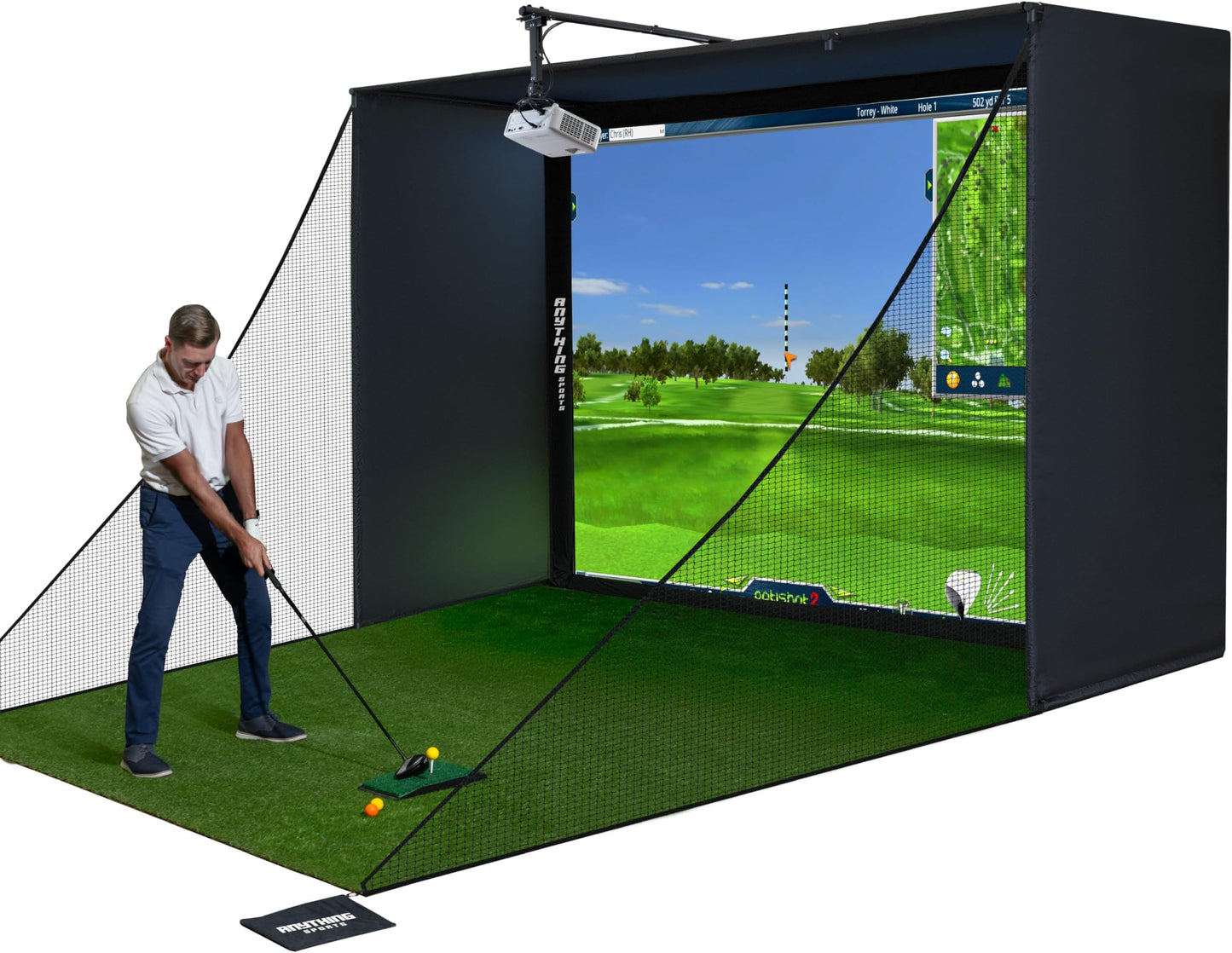 Complete Golf Simulator Enclosure Package – 4k-Ready Impact Screen With Blackout Cage, Projector Mount, Frame Poles, Side Shank Nets | Indoor & Garage Practice | Easy Setup | 12-Month Warranty - 12 X 9'4 X 5