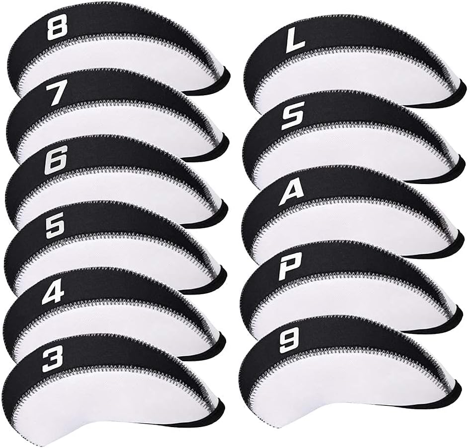 Craftsman Golf 11pcs/set Neoprene Iron Headcover Set With Large No. - White & Black