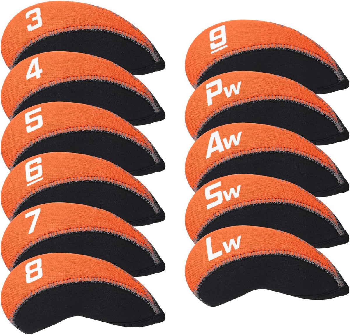 Craftsman Golf 11pcs/set Neoprene Iron Headcover Set With Large No. - Orange & Black
