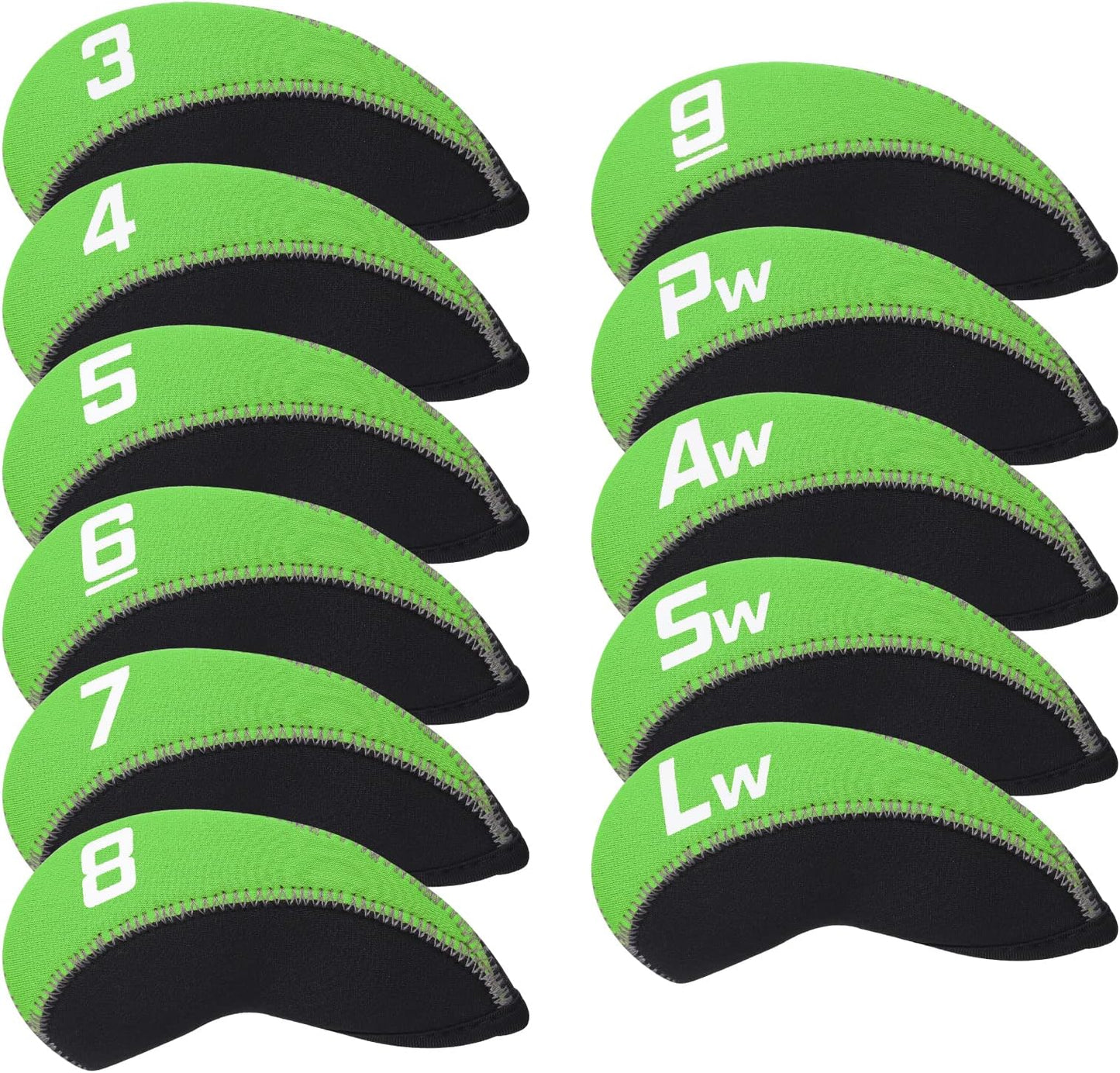 Craftsman Golf 11pcs/set Neoprene Iron Headcover Set With Large No. - Green & Black