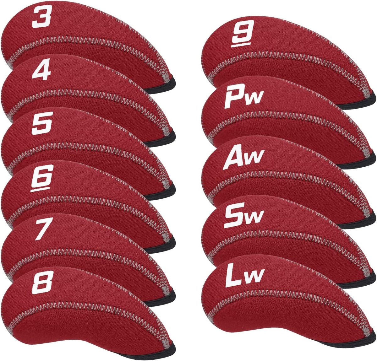 Craftsman Golf 11pcs/set Neoprene Iron Headcover Set With Large No. - Red