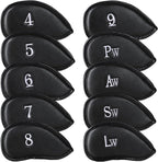 Double-Sided Embroidered Golf Iron Covers Magnetic Synthetic Leather For Left & Right-Handed Clubs. Waterproof, Scratch-Resistant, And Durable Daily Protection. - 10 Pack - Black