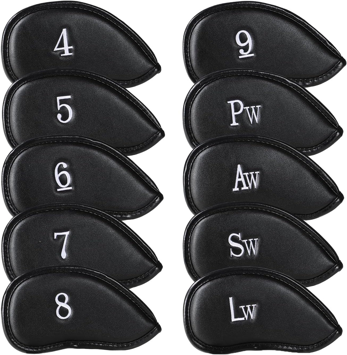 Double-Sided Embroidered Golf Iron Covers Magnetic Synthetic Leather For Left & Right-Handed Clubs. Waterproof, Scratch-Resistant, And Durable Daily Protection. - 10 Pack - Black