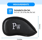 Double-Sided Embroidered Golf Iron Covers Magnetic Synthetic Leather For Left & Right-Handed Clubs. Waterproof, Scratch-Resistant, And Durable Daily Protection. - 10 Pack - Black