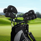 Double-Sided Embroidered Golf Iron Covers Magnetic Synthetic Leather For Left & Right-Handed Clubs. Waterproof, Scratch-Resistant, And Durable Daily Protection. - 10 Pack - Black