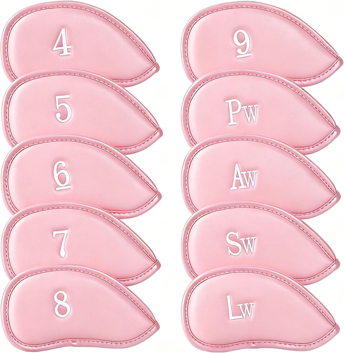 Double-Sided Embroidered Golf Iron Covers Magnetic Synthetic Leather For Left & Right-Handed Clubs. Waterproof, Scratch-Resistant, And Durable Daily Protection. - 10 Pack - Pink