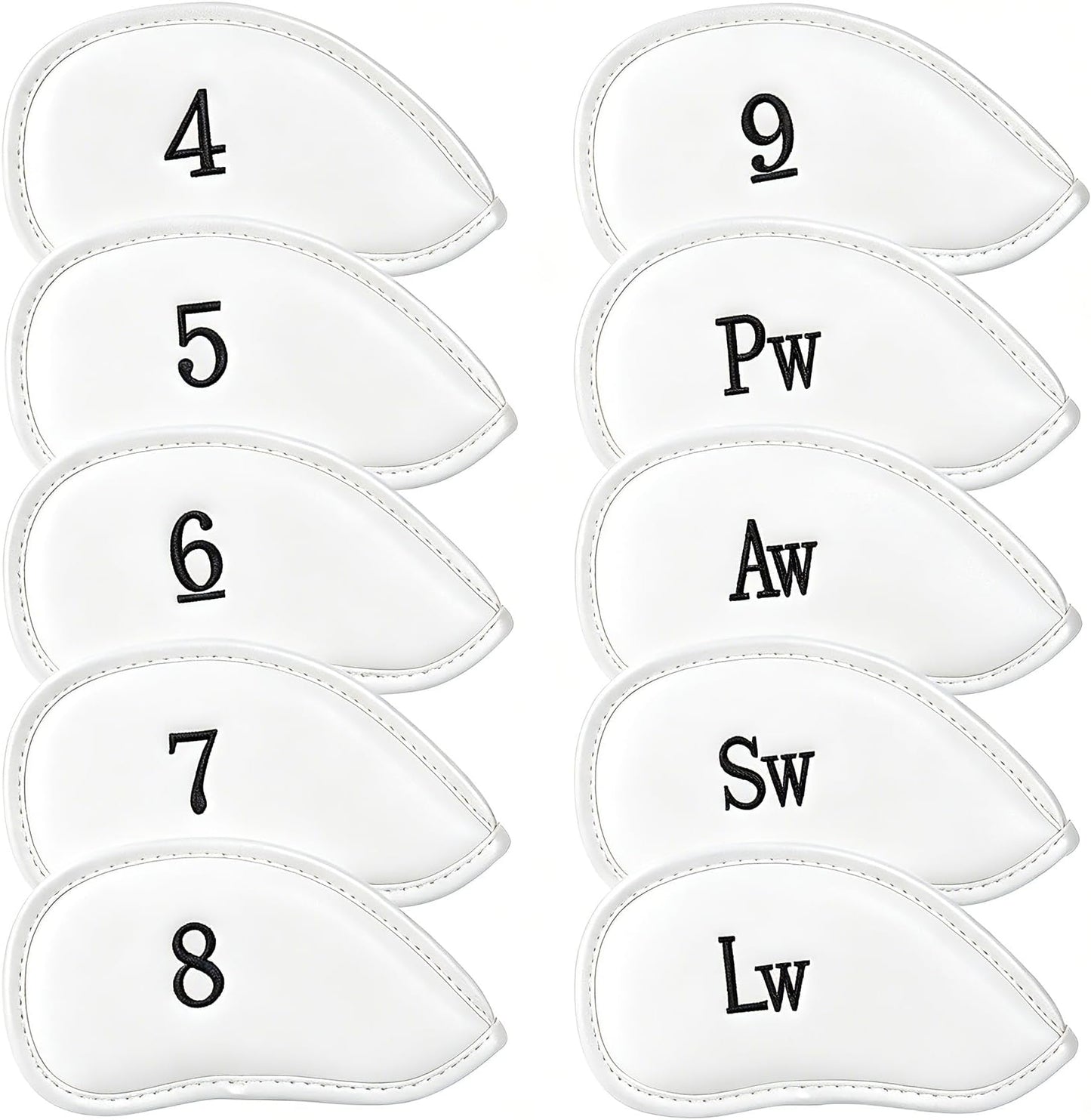 Double-Sided Embroidered Golf Iron Covers Magnetic Synthetic Leather For Left & Right-Handed Clubs. Waterproof, Scratch-Resistant, And Durable Daily Protection. - 10 Pack - White