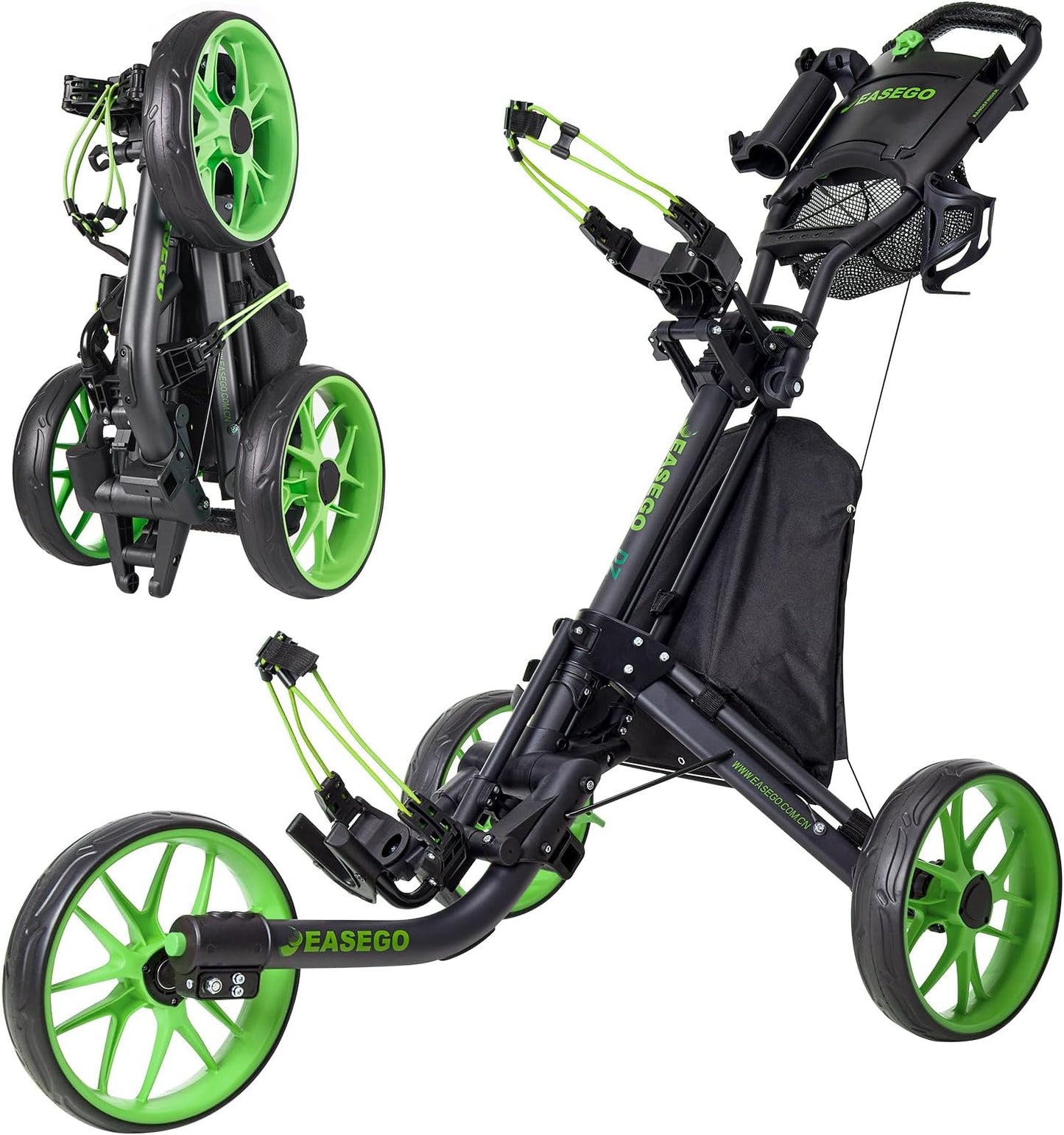 Easego Golf Push Cart 3 Wheel : Golf Bag Cart Foldable With Phone Holder/cup/umbrella Holder Compact Golf Pull Carts Quick Fold Golf Caddy Push Carts With Large Wheelbase For Different Terrain - Lime Green