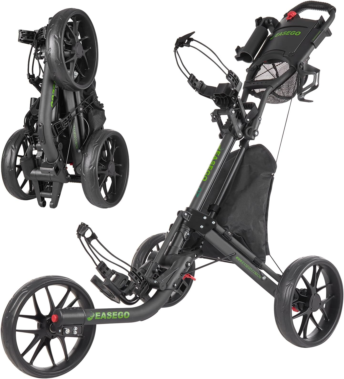 Easego Golf Push Cart 3 Wheel : Golf Bag Cart Foldable With Phone Holder/cup/umbrella Holder Compact Golf Pull Carts Quick Fold Golf Caddy Push Carts With Large Wheelbase For Different Terrain - Black