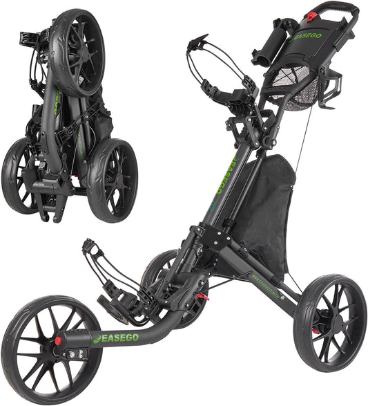 Easego Golf Push Cart 3 Wheel : Golf Bag Cart Foldable With Phone Holder/cup/umbrella Holder Compact Golf Pull Carts Quick Fold Golf Caddy Push Carts With Large Wheelbase For Different Terrain - Black