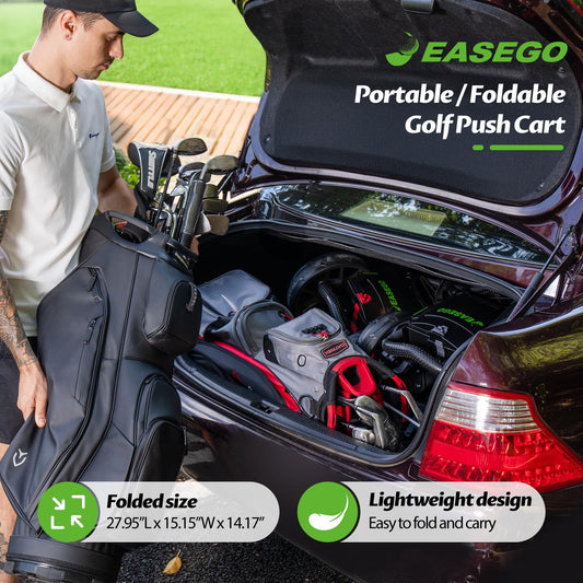 Easego Golf Push Cart 3 Wheel : Golf Bag Cart Foldable With Phone Holder/cup/umbrella Holder Compact Golf Pull Carts Quick Fold Golf Caddy Push Carts With Large Wheelbase For Different Terrain - Black
