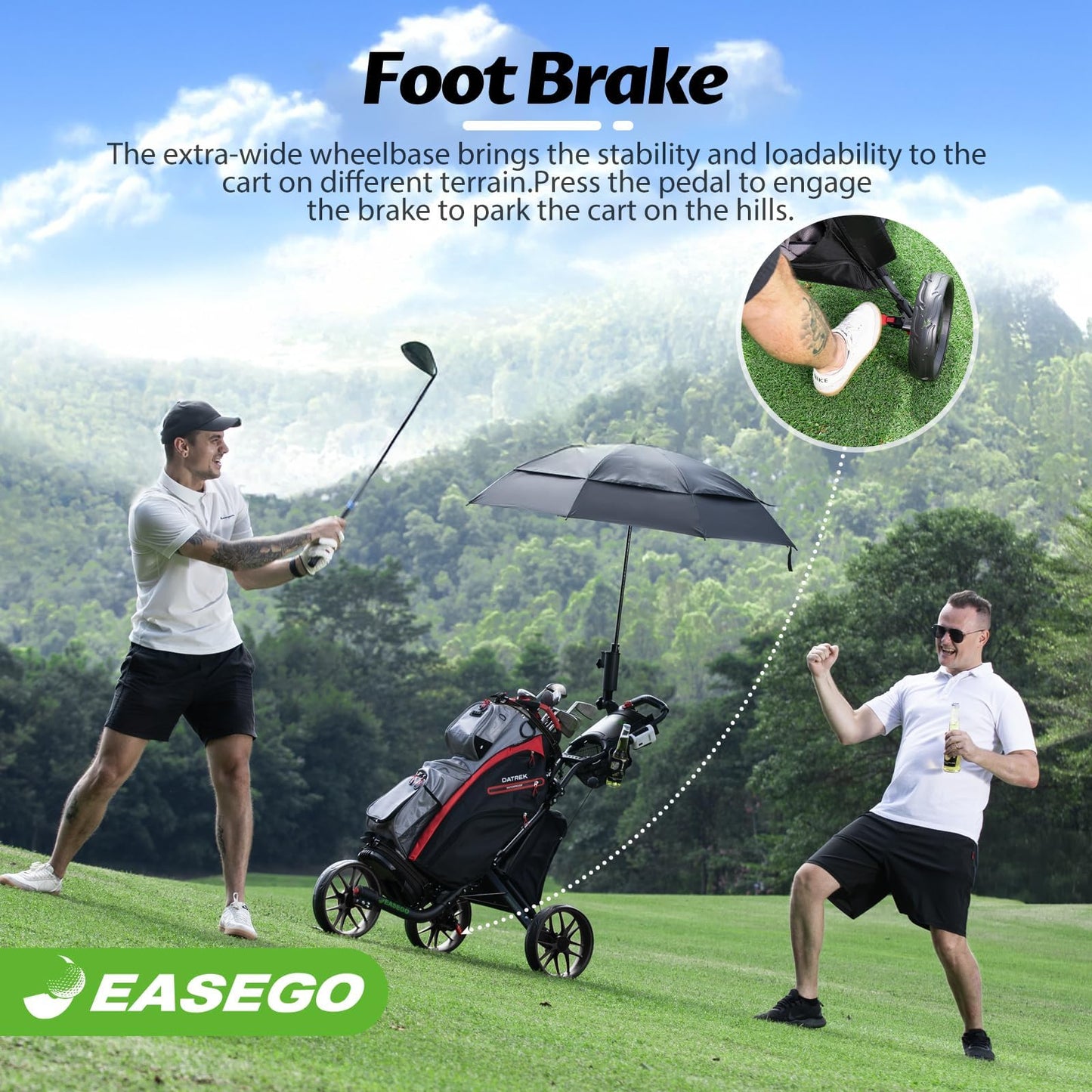 Easego Golf Push Cart 3 Wheel : Golf Bag Cart Foldable With Phone Holder/cup/umbrella Holder Compact Golf Pull Carts Quick Fold Golf Caddy Push Carts With Large Wheelbase For Different Terrain - Black