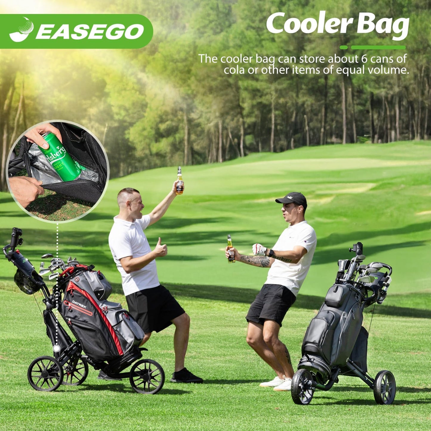 Easego Golf Push Cart 3 Wheel : Golf Bag Cart Foldable With Phone Holder/cup/umbrella Holder Compact Golf Pull Carts Quick Fold Golf Caddy Push Carts With Large Wheelbase For Different Terrain - Black