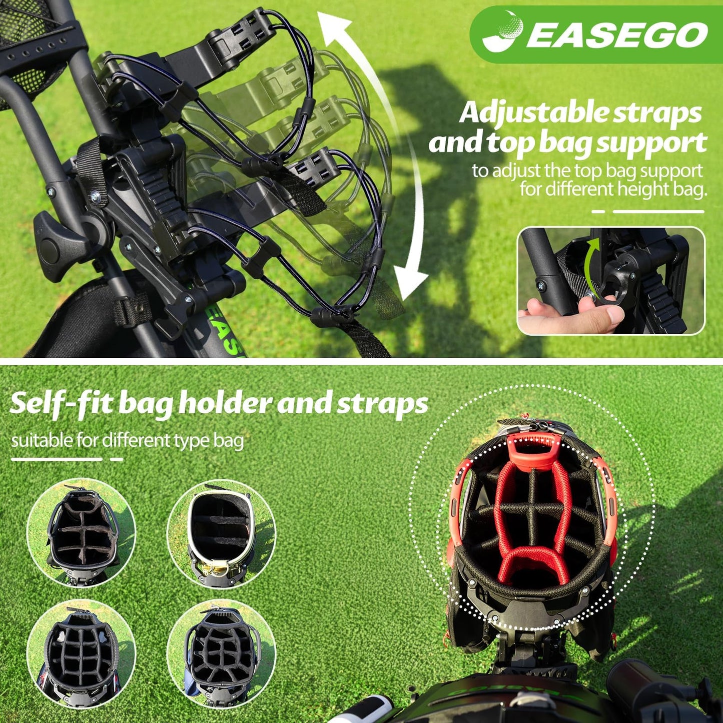 Easego Golf Push Cart 3 Wheel : Golf Bag Cart Foldable With Phone Holder/cup/umbrella Holder Compact Golf Pull Carts Quick Fold Golf Caddy Push Carts With Large Wheelbase For Different Terrain - Black