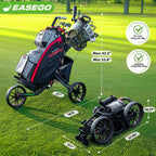 Easego Golf Push Cart 3 Wheel : Golf Bag Cart Foldable With Phone Holder/cup/umbrella Holder Compact Golf Pull Carts Quick Fold Golf Caddy Push Carts With Large Wheelbase For Different Terrain - Black