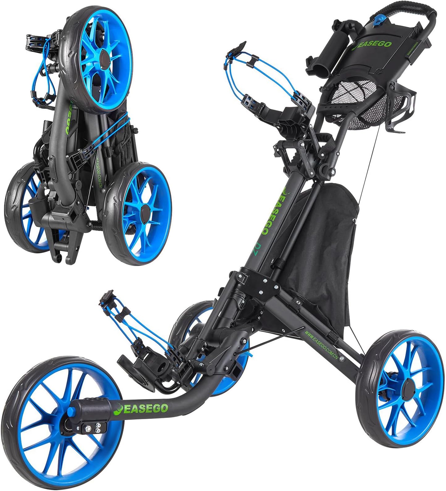 Easego Golf Push Cart 3 Wheel : Golf Bag Cart Foldable With Phone Holder/cup/umbrella Holder Compact Golf Pull Carts Quick Fold Golf Caddy Push Carts With Large Wheelbase For Different Terrain - Blue