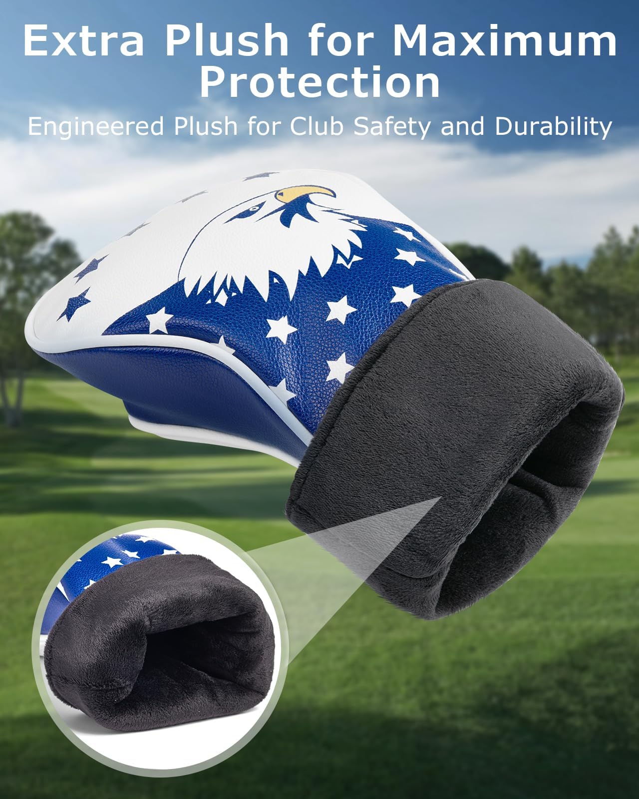 Fitense Golf Head Covers, 3 Pack Golf Club Head Covers Usa Stars And Stripes, Velour Lined For Extra Club Protection, Designed To Fit All Woods And Drivers Velour Lined - 1,3,x