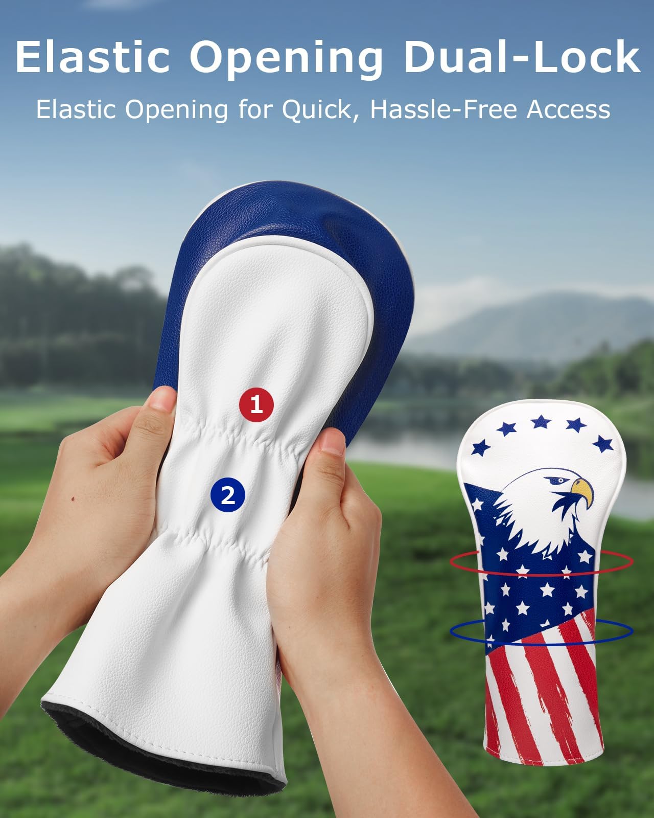Fitense Golf Head Covers, 3 Pack Golf Club Head Covers Usa Stars And Stripes, Velour Lined For Extra Club Protection, Designed To Fit All Woods And Drivers Velour Lined - 1,3,x