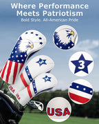 Fitense Golf Head Covers, 3 Pack Golf Club Head Covers Usa Stars And Stripes, Velour Lined For Extra Club Protection, Designed To Fit All Woods And Drivers Velour Lined - 1,3,x
