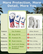 Fitense Golf Head Covers, 3 Pack Golf Club Head Covers Usa Stars And Stripes, Velour Lined For Extra Club Protection, Designed To Fit All Woods And Drivers Velour Lined - 1,3,x
