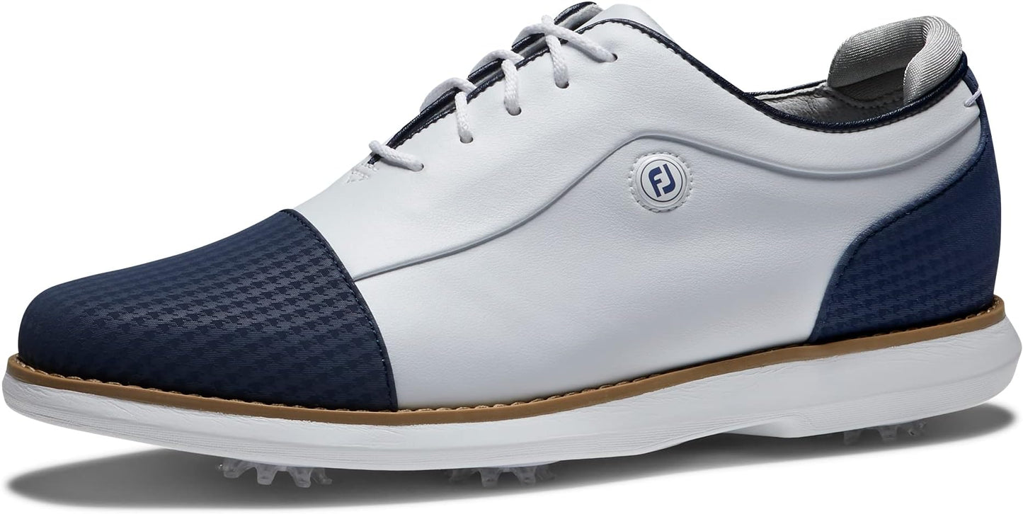 Footjoy Women's Traditions Cap Toe Golf Shoes- Previous Season - White/navy Cap Toe