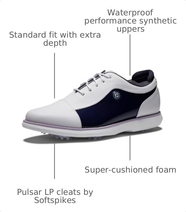 Footjoy Women's Traditions Cap Toe Golf Shoes- Previous Season - White/navy Patent Cap Toe
