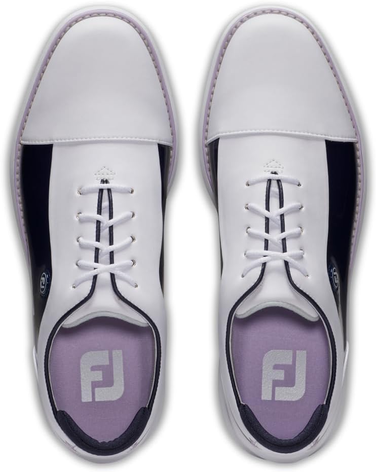 Footjoy Women's Traditions Cap Toe Golf Shoes- Previous Season - White/navy Patent Cap Toe