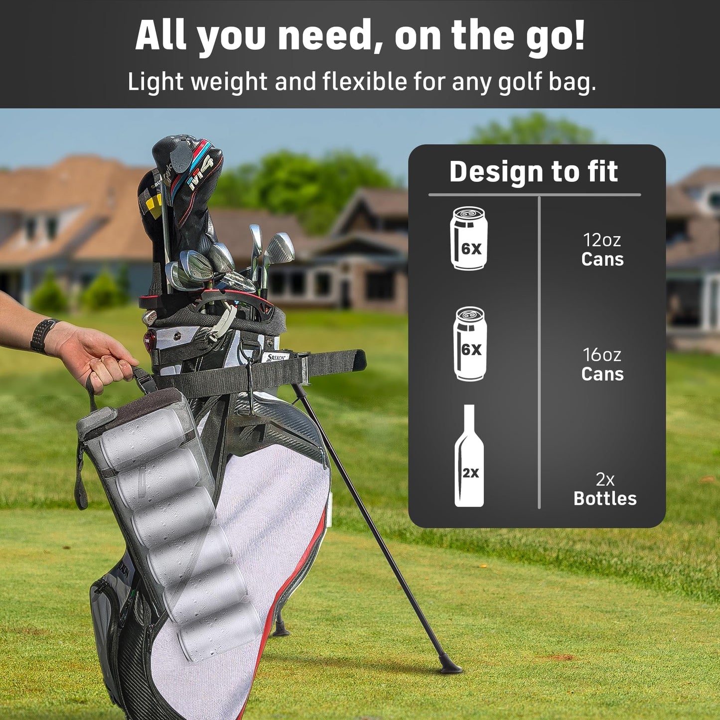 Frostbox Golf Bag Cooler With Ice Pack | Insulated 6-Can Beer Sleeve | Stays Cold For Hours Discreet Hidden Design - Fits In Golf Bag - Gray & Black