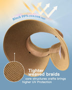 Furtalk Sun Hats For Women Wide Brim Beach Hat Straw Visor Ponytail Summer Uv Packable Foldable Beach Vacation Essentials - Khaki