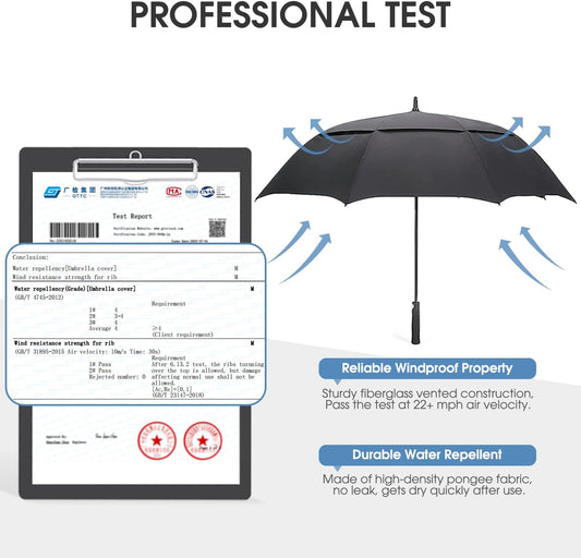 G4free 47/54/62/68/72 Inch Golf Umbrella Windproof Auto Open Large Umbrella | Oversized Stick Umbrella, Extra Large, Vented Double Canopy, Waterproof 210t Pongee Fabric, Fiberglass Frame, Eva Foam Handle - Black