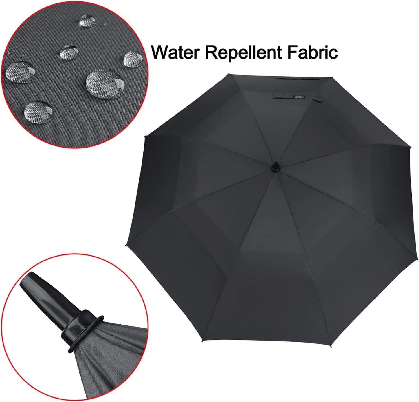 G4free 47/54/62/68/72 Inch Golf Umbrella Windproof Auto Open Large Umbrella | Oversized Stick Umbrella, Extra Large, Vented Double Canopy, Waterproof 210t Pongee Fabric, Fiberglass Frame, Eva Foam Handle - Black