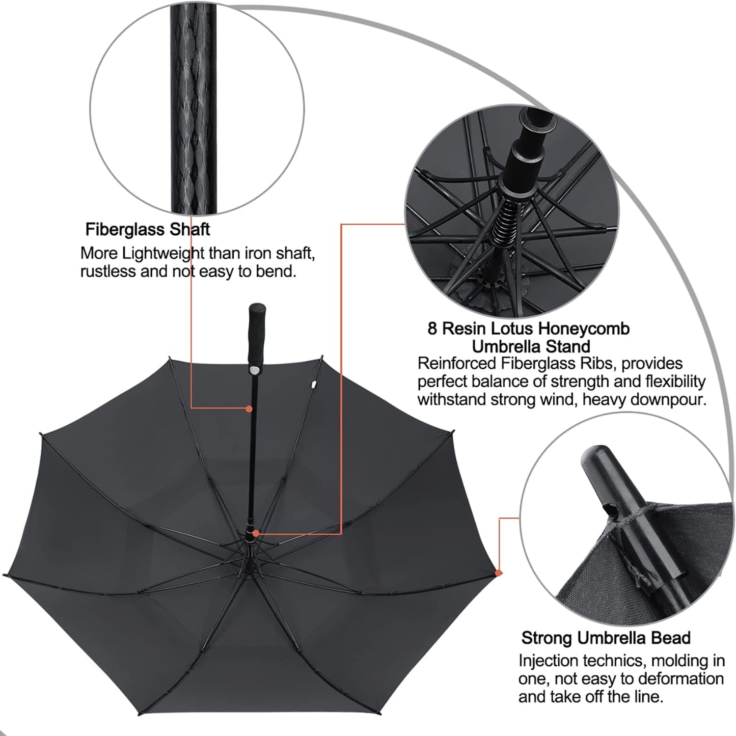 G4free 47/54/62/68/72 Inch Golf Umbrella Windproof Auto Open Large Umbrella | Oversized Stick Umbrella, Extra Large, Vented Double Canopy, Waterproof 210t Pongee Fabric, Fiberglass Frame, Eva Foam Handle - Black
