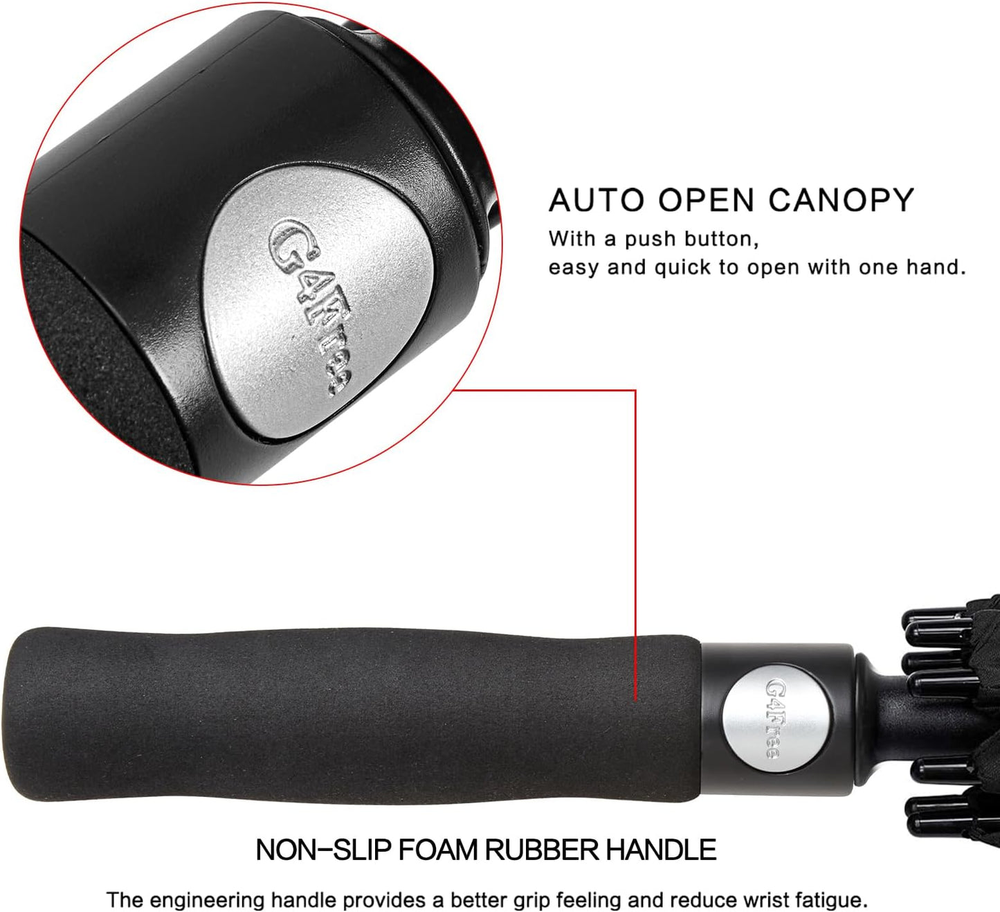 G4free 47/54/62/68/72 Inch Golf Umbrella Windproof Auto Open Large Umbrella | Oversized Stick Umbrella, Extra Large, Vented Double Canopy, Waterproof 210t Pongee Fabric, Fiberglass Frame, Eva Foam Handle - Black