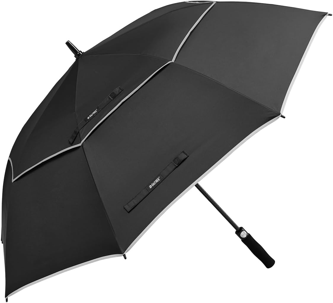 G4free 47/54/62/68/72 Inch Golf Umbrella Windproof Auto Open Large Umbrella | Oversized Stick Umbrella, Extra Large, Vented Double Canopy, Waterproof 210t Pongee Fabric, Fiberglass Frame, Eva Foam Handle - Black/reflective Stripe