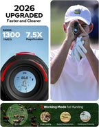 Gf2 Golf Rangefinder With Slope, 1300 Yards Laser Range Finder, 7.5x Magnification, Flag Pole Locking Vibration 0.3 Yard Accuracy, Rechargeable Magnetic Golf Accessories Gift For Men Women - Black