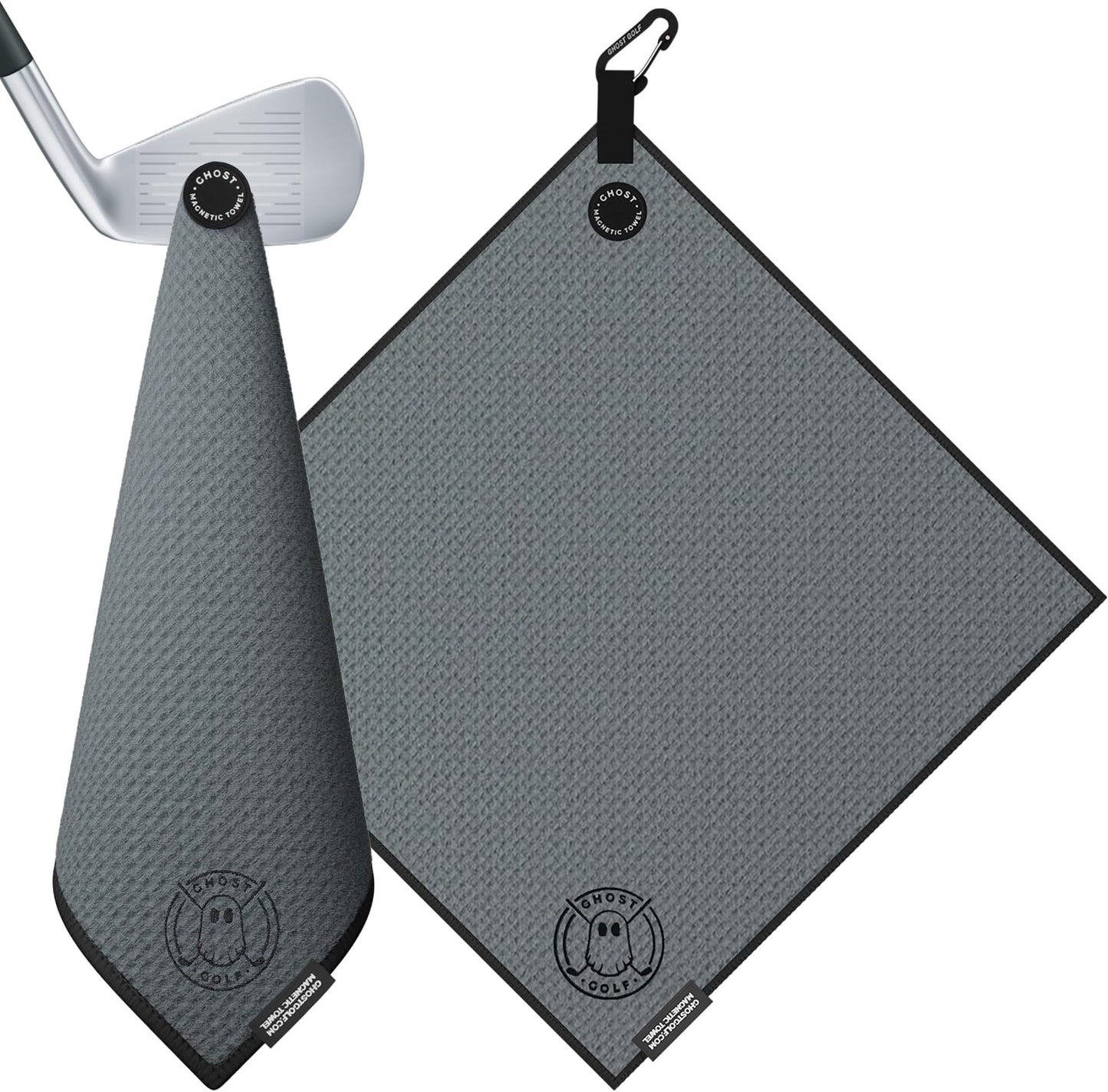 Ghost Golf Magnetic Towel (greenside) - Premium Ultra-Absorbent Microfiber Golf Towel With Magnet For Golf Carts Or Clubs - 18" X 18" Golfing Gear - Waffle Weave Pattern (black) - Dark Grey