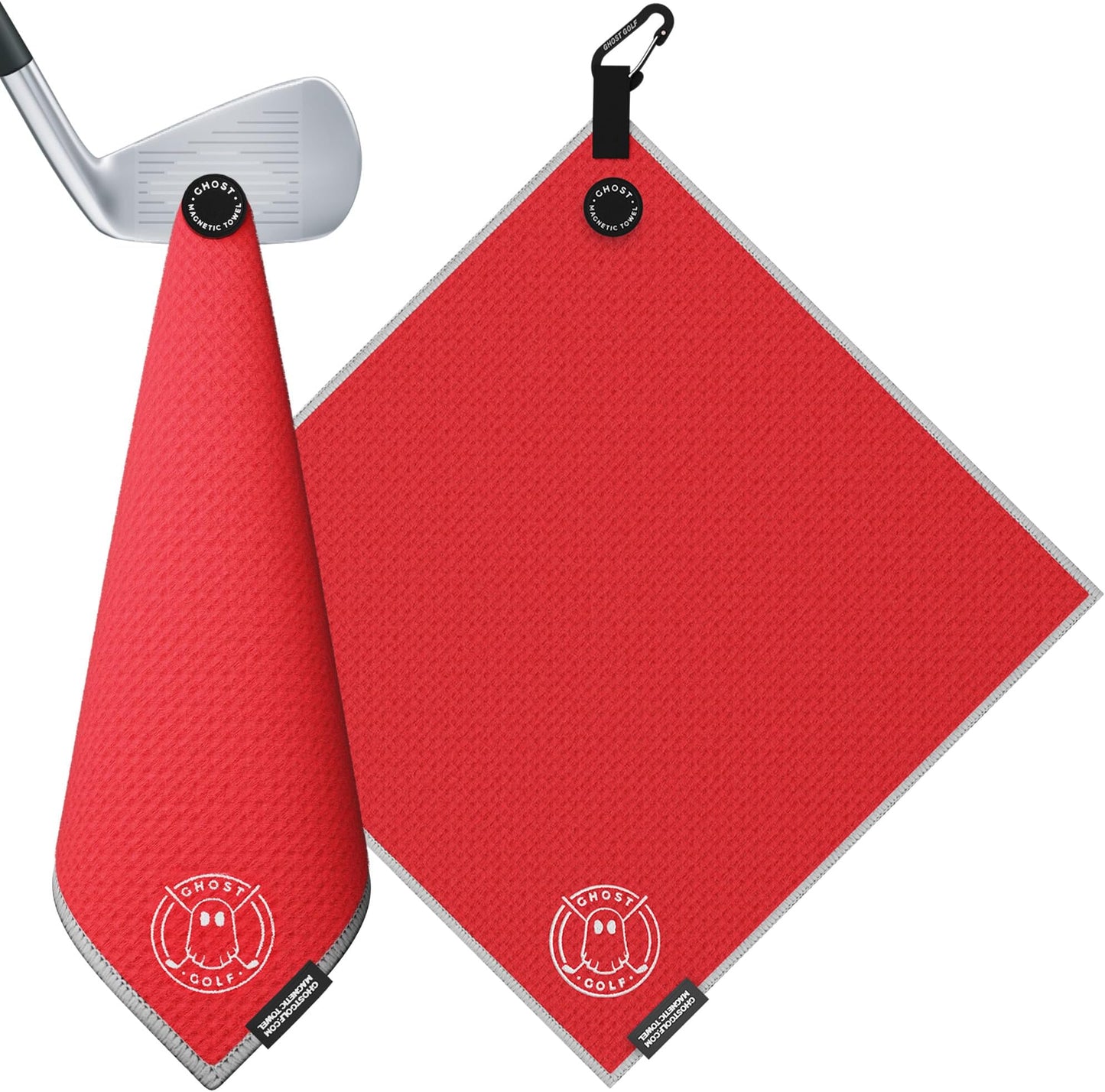 Ghost Golf Magnetic Towel (greenside) - Premium Ultra-Absorbent Microfiber Golf Towel With Magnet For Golf Carts Or Clubs - 18" X 18" Golfing Gear - Waffle Weave Pattern (black) - Red