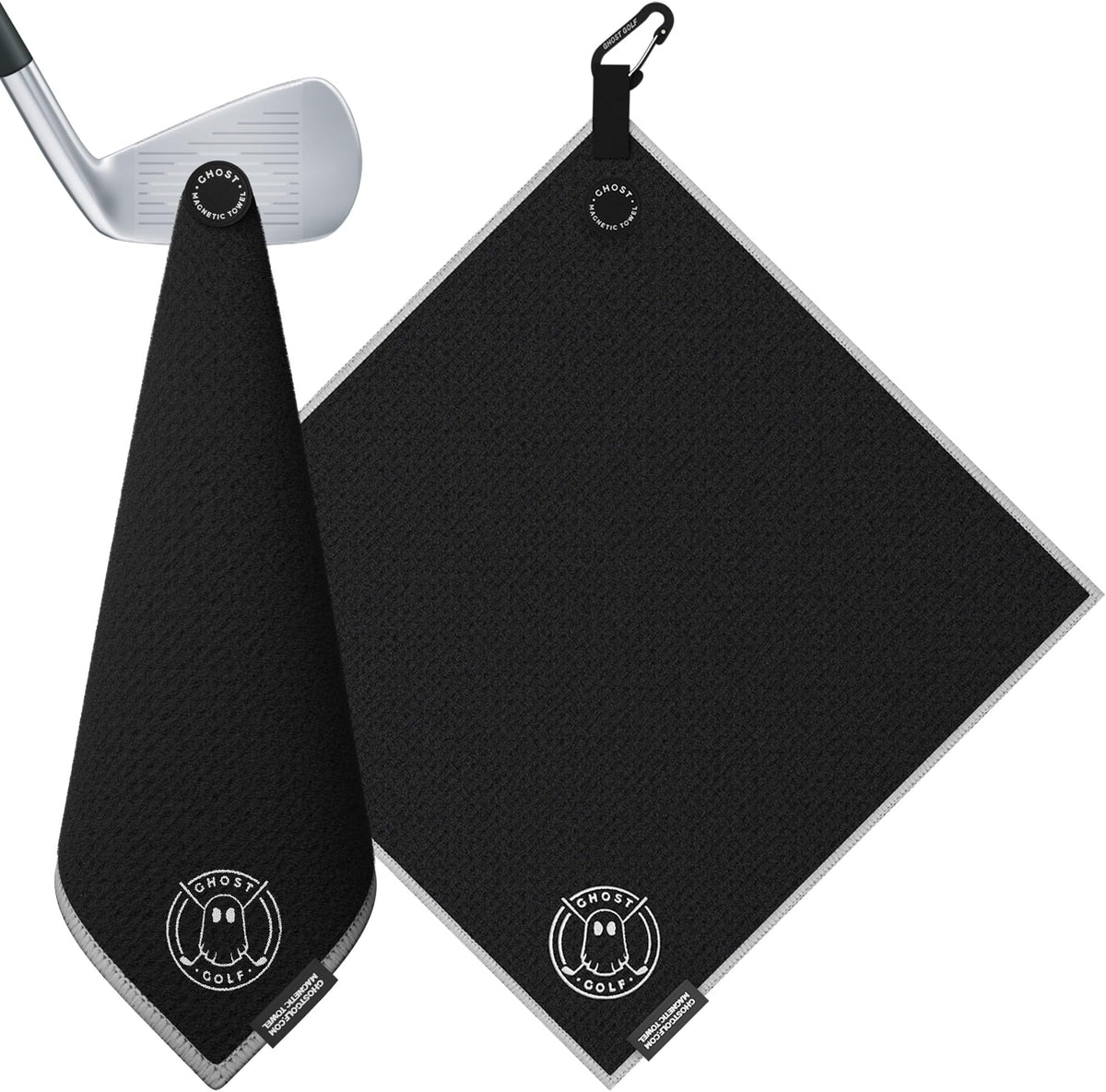 Ghost Golf Magnetic Towel (greenside) - Premium Ultra-Absorbent Microfiber Golf Towel With Magnet For Golf Carts Or Clubs - 18" X 18" Golfing Gear - Waffle Weave Pattern (black) - Black