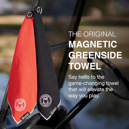Ghost Golf Magnetic Towel (greenside) - Premium Ultra-Absorbent Microfiber Golf Towel With Magnet For Golf Carts Or Clubs - 18" X 18" Golfing Gear - Waffle Weave Pattern (black) - Black