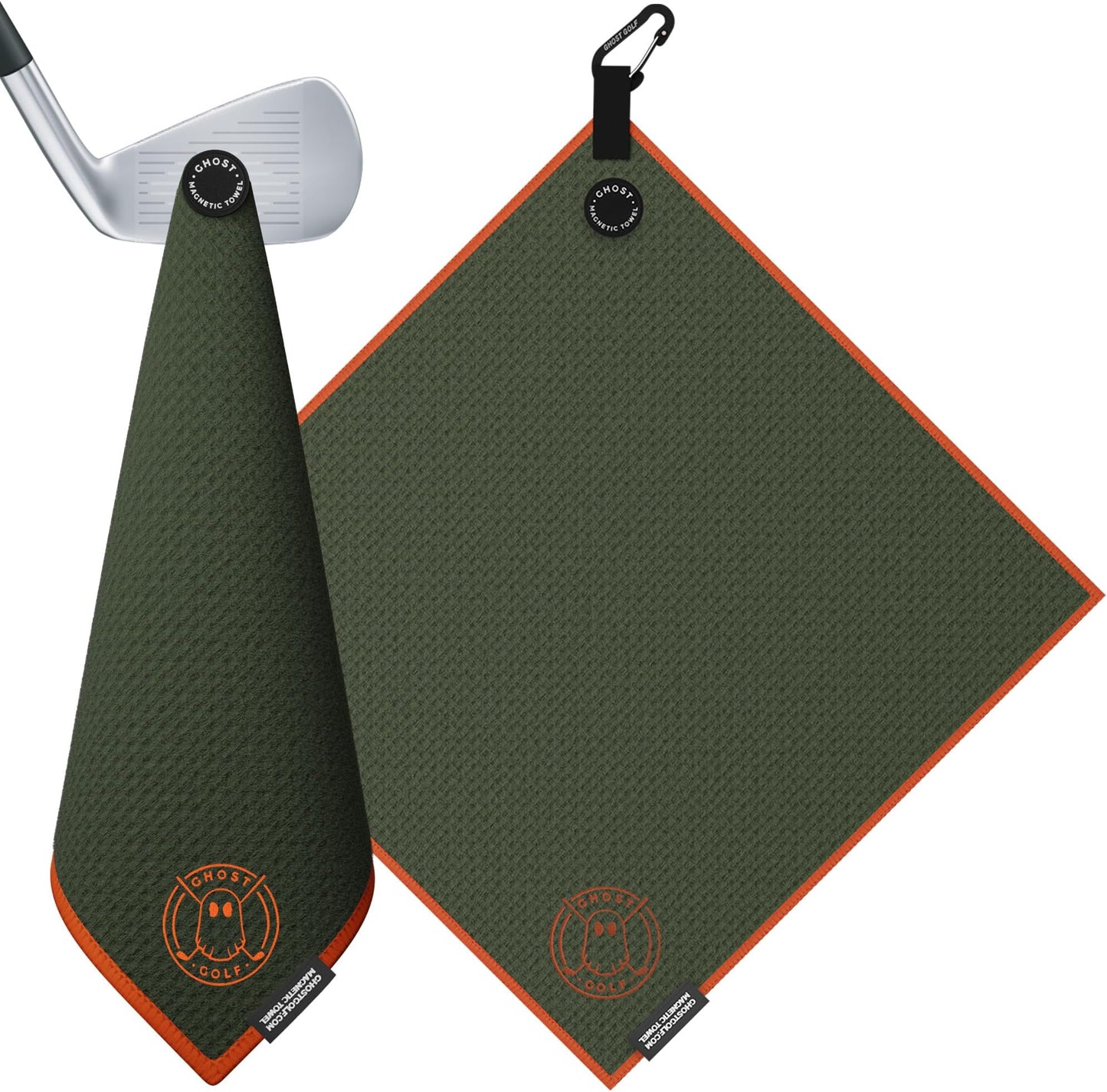 Ghost Golf Magnetic Towel (greenside) - Premium Ultra-Absorbent Microfiber Golf Towel With Magnet For Golf Carts Or Clubs - 18" X 18" Golfing Gear - Waffle Weave Pattern (black) - Rifle Green