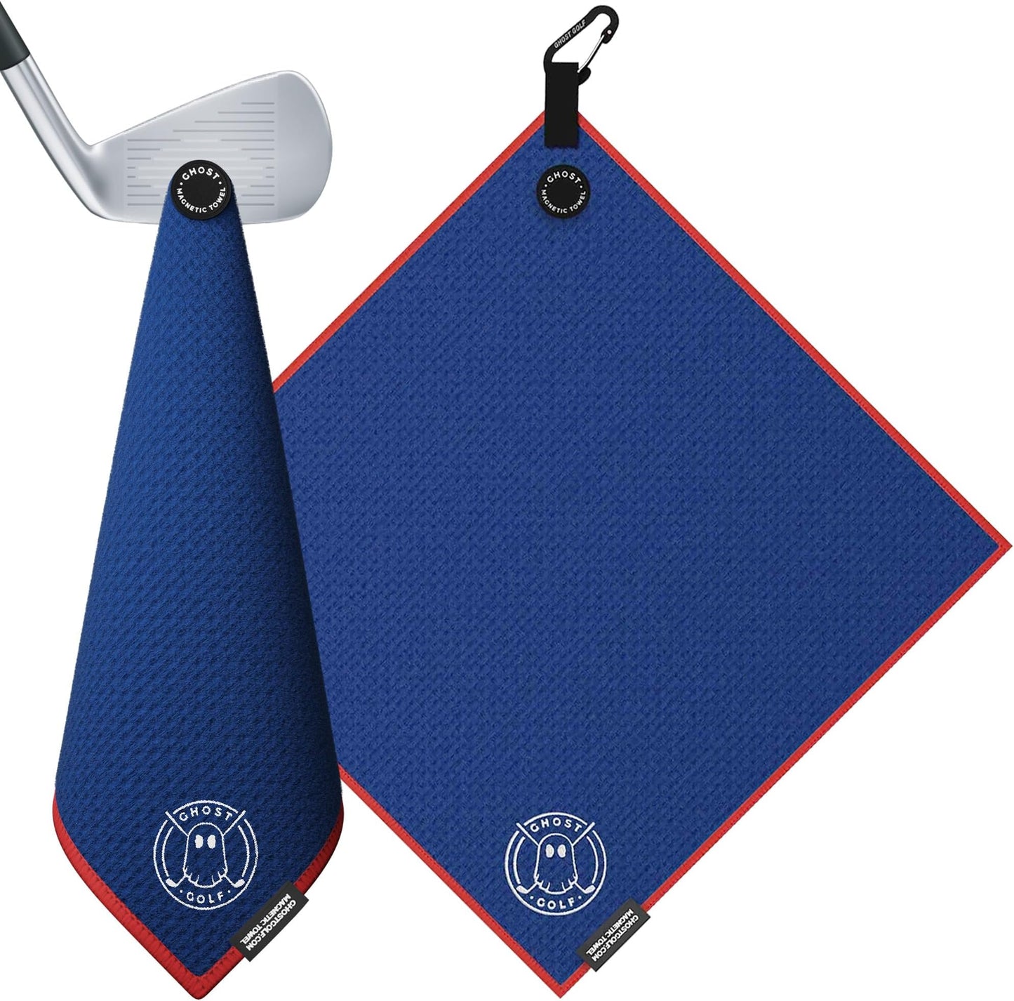 Ghost Golf Magnetic Towel (greenside) - Premium Ultra-Absorbent Microfiber Golf Towel With Magnet For Golf Carts Or Clubs - 18" X 18" Golfing Gear - Waffle Weave Pattern (black) - Blue