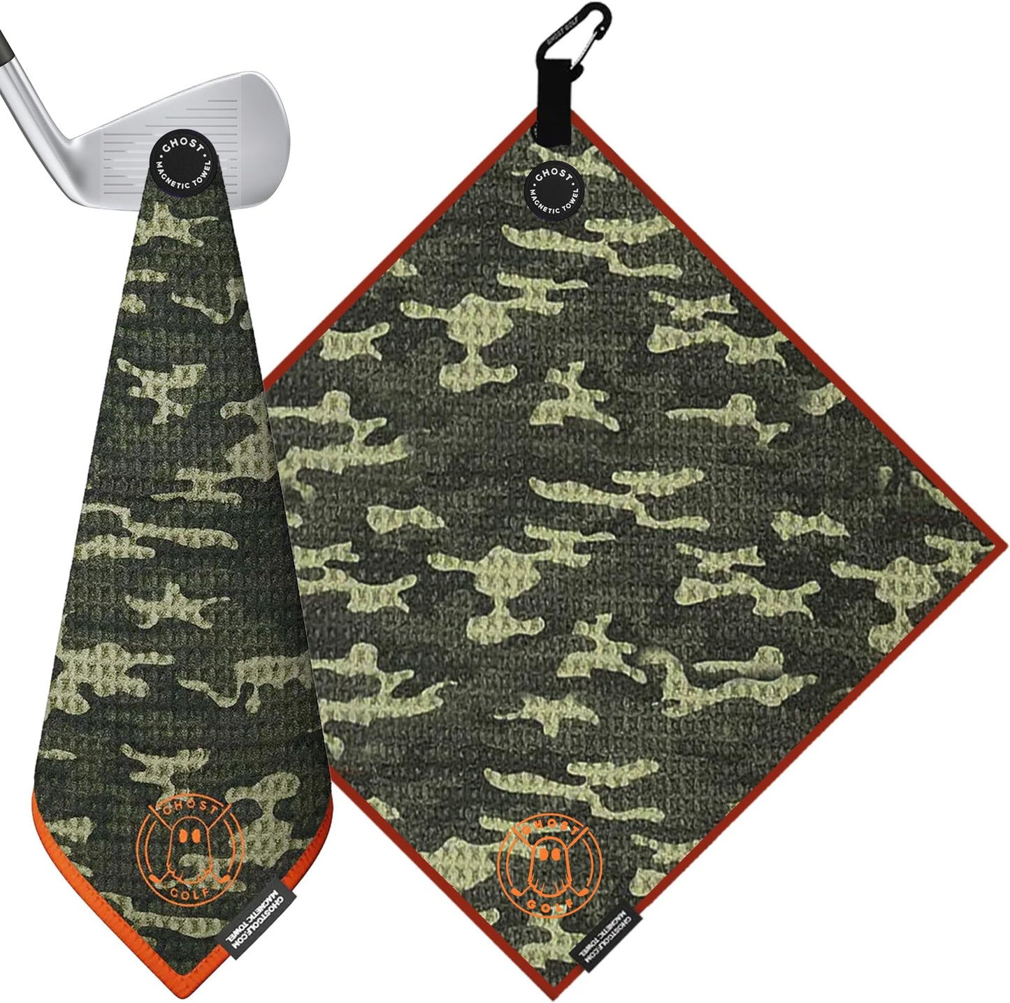 Ghost Golf Magnetic Towel (greenside) - Premium Ultra-Absorbent Microfiber Golf Towel With Magnet For Golf Carts Or Clubs - 18" X 18" Golfing Gear - Waffle Weave Pattern (black) - Forest Camo