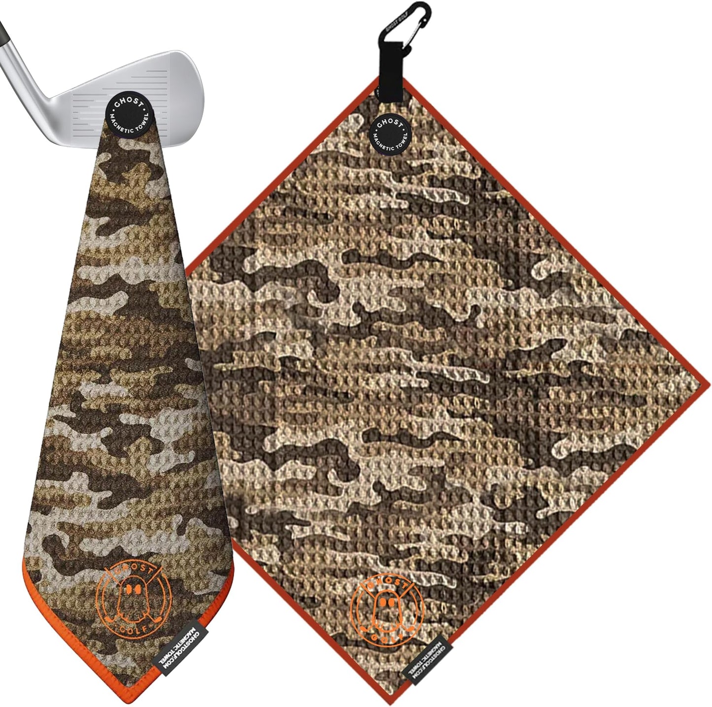 Ghost Golf Magnetic Towel (greenside) - Premium Ultra-Absorbent Microfiber Golf Towel With Magnet For Golf Carts Or Clubs - 18" X 18" Golfing Gear - Waffle Weave Pattern (black) - Desert Camo