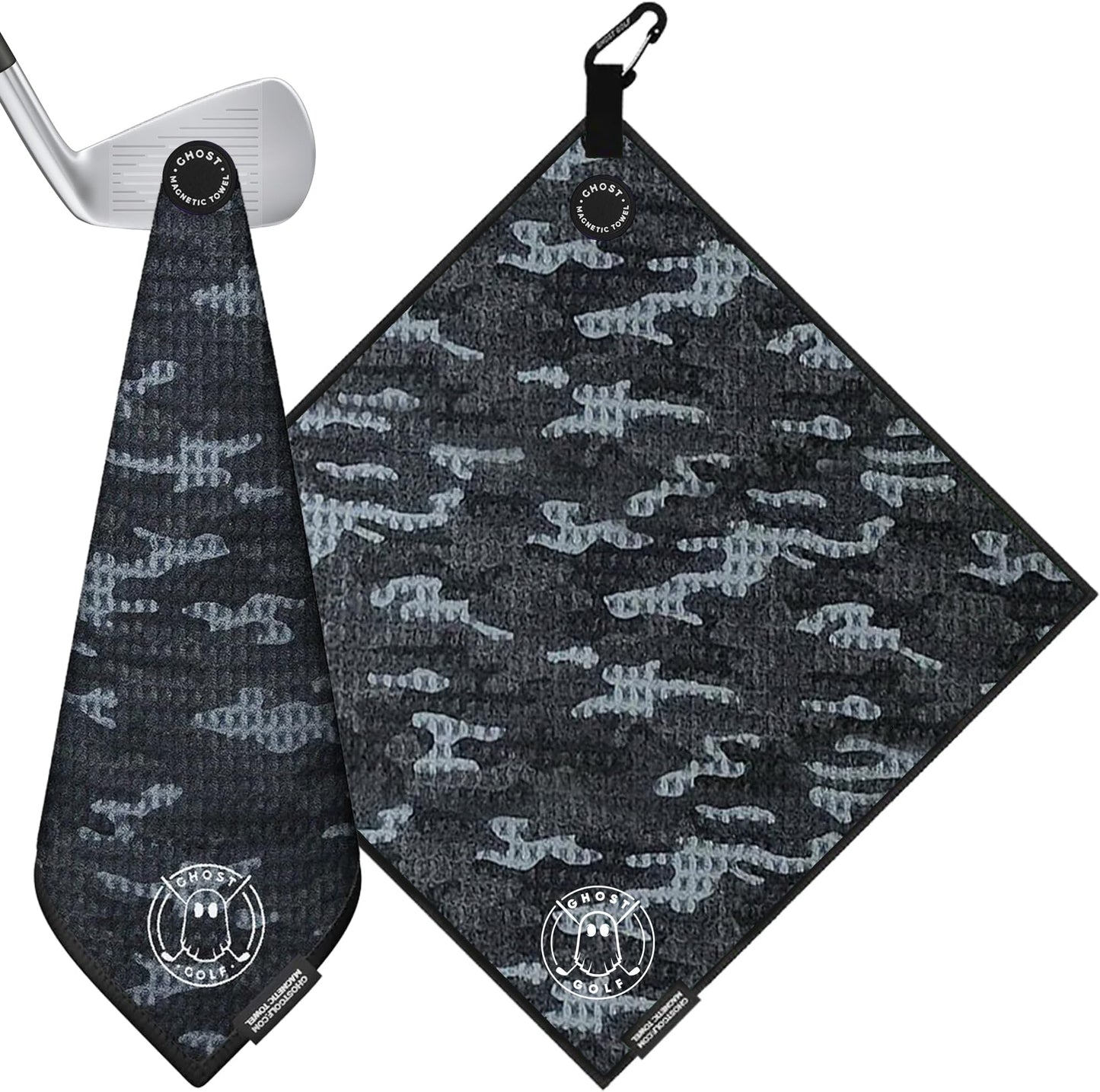 Ghost Golf Magnetic Towel (greenside) - Premium Ultra-Absorbent Microfiber Golf Towel With Magnet For Golf Carts Or Clubs - 18" X 18" Golfing Gear - Waffle Weave Pattern (black) - Black Camo