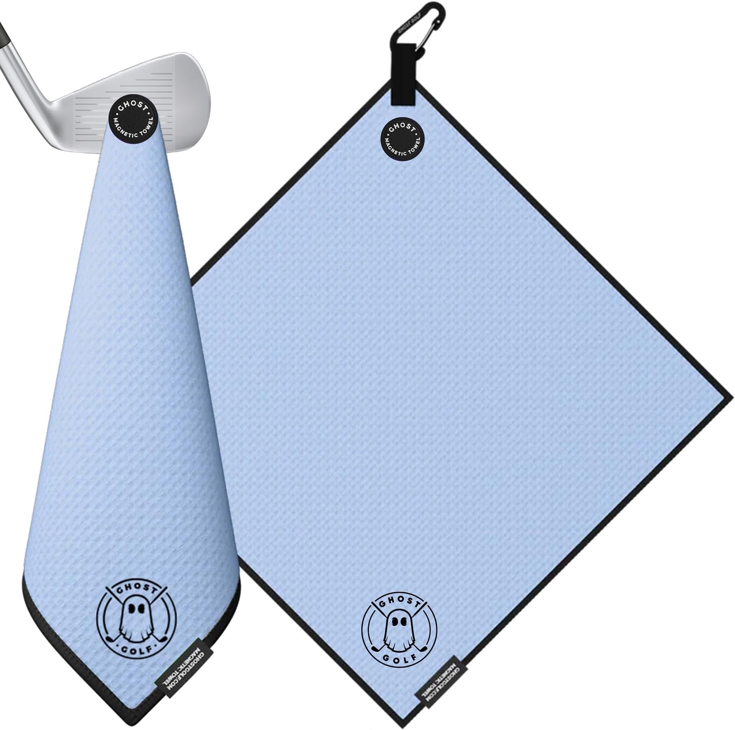 Ghost Golf Magnetic Towel (greenside) - Premium Ultra-Absorbent Microfiber Golf Towel With Magnet For Golf Carts Or Clubs - 18" X 18" Golfing Gear - Waffle Weave Pattern (black) - Carolina Blue