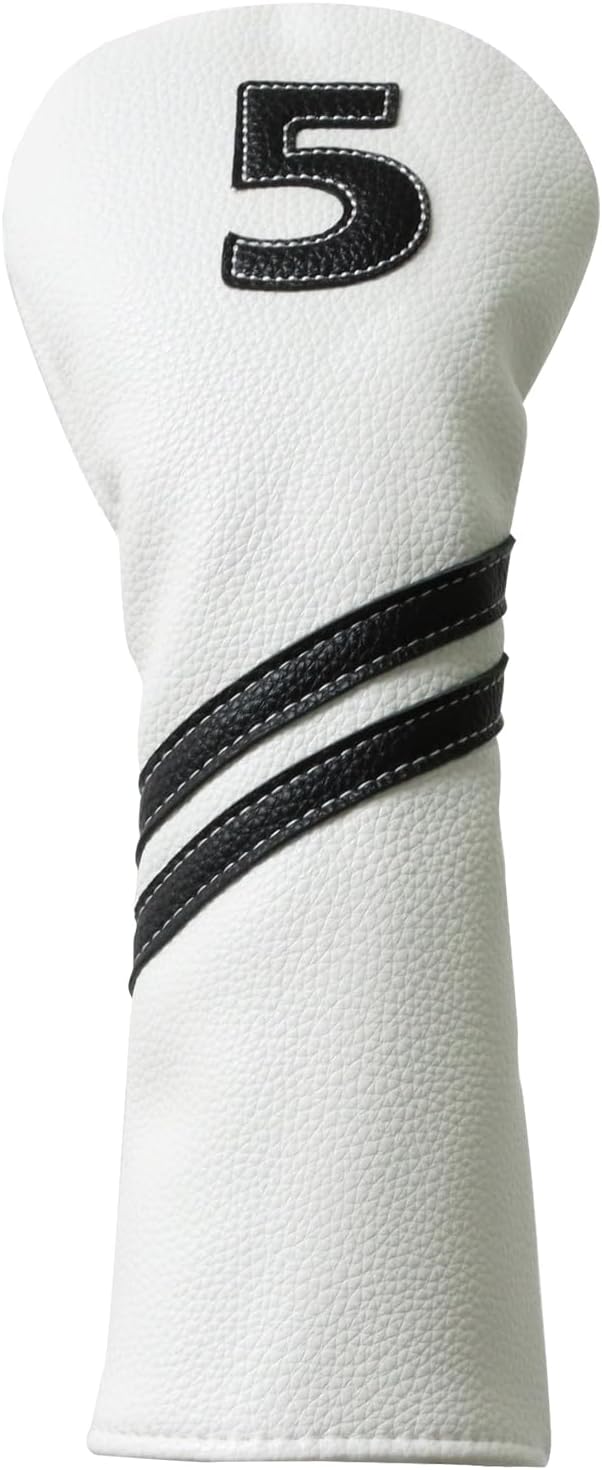 Golf Club Covers,4pcs Or 1pc Golf Headcovers For Woods And Driver Fairway Hybrids Women Men - Premium Pu Leather With Interchangeable Tags & Magnetic Blade And Mallet Putter Covers - 5 Wood Head Cover - White