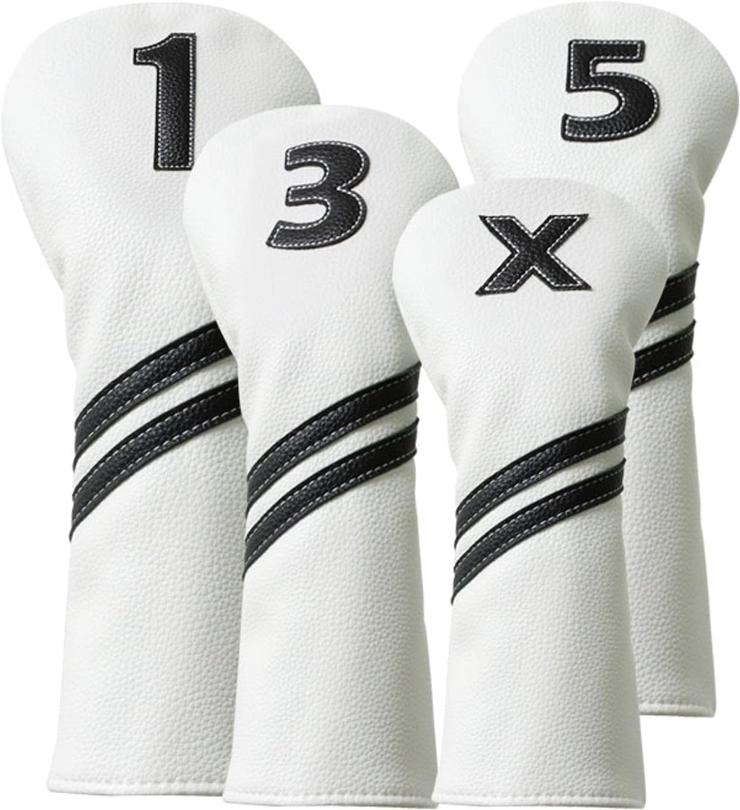Golf Club Covers,4pcs Or 1pc Golf Headcovers For Woods And Driver Fairway Hybrids Women Men - Premium Pu Leather With Interchangeable Tags & Magnetic Blade And Mallet Putter Covers - Golf Club Covers - White